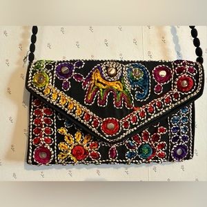 Beautiful elephant print embroidered black purse
